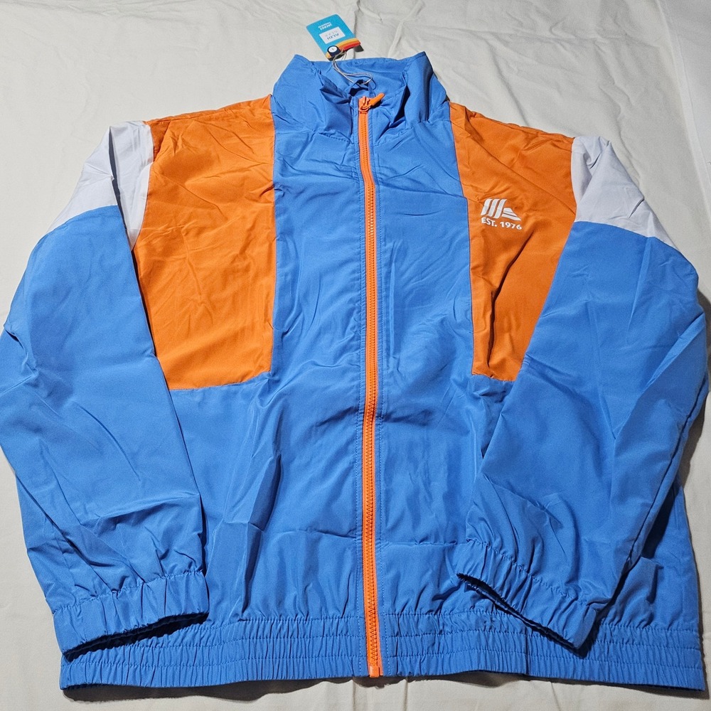 Aldi Gear Windbreaker Jacket Men Large Blue Orange White Colorblock Full Zip NEW